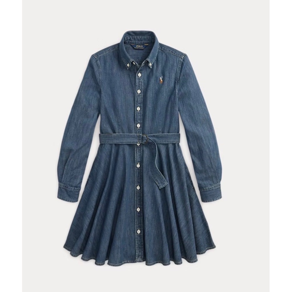 Polo Ralph Lauren Belted Cotton Denim Shirtdress Girls Size 14